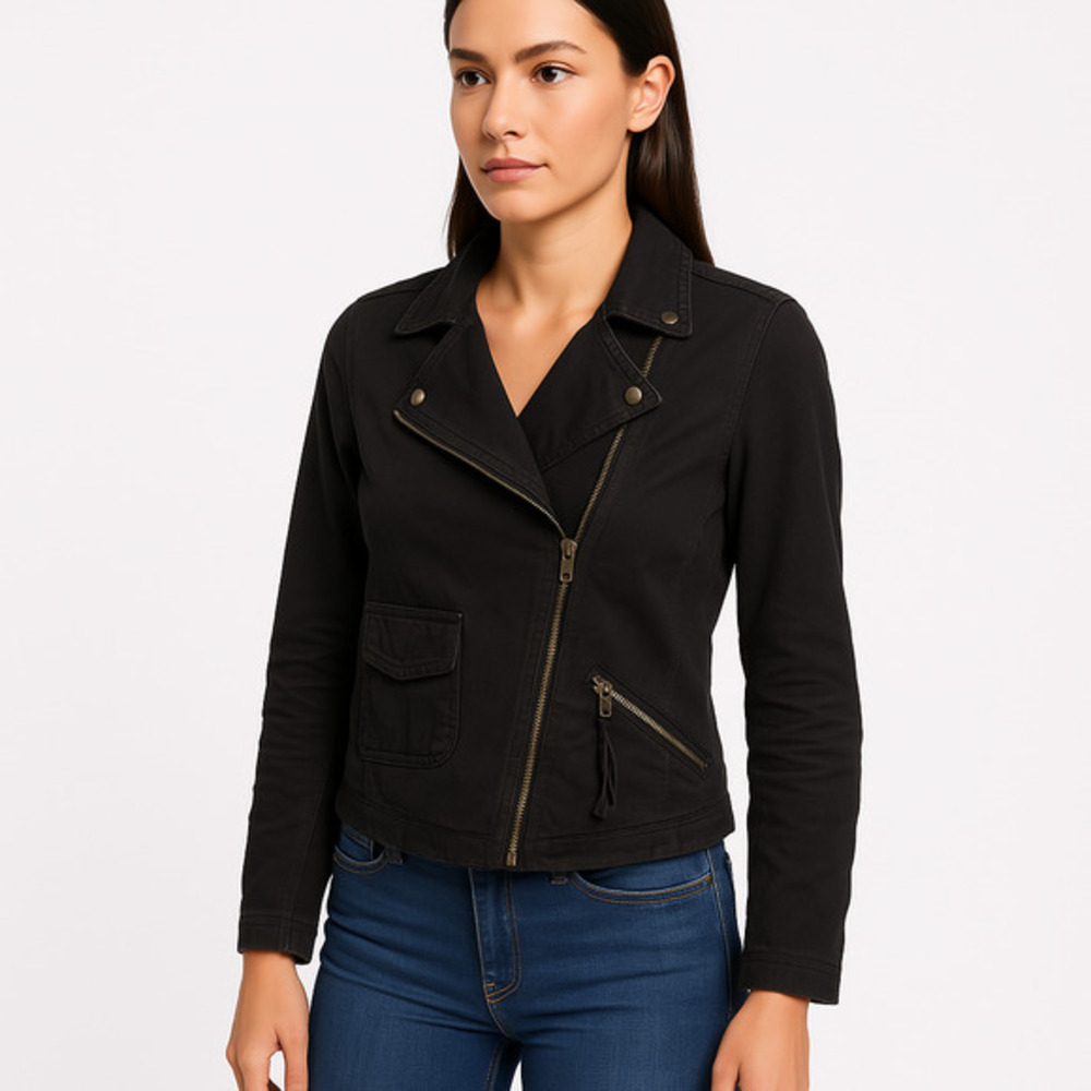 Zara Basic Jacket Womens Size S‎ Black Moto Asymmetrical Edgy Urban Chic